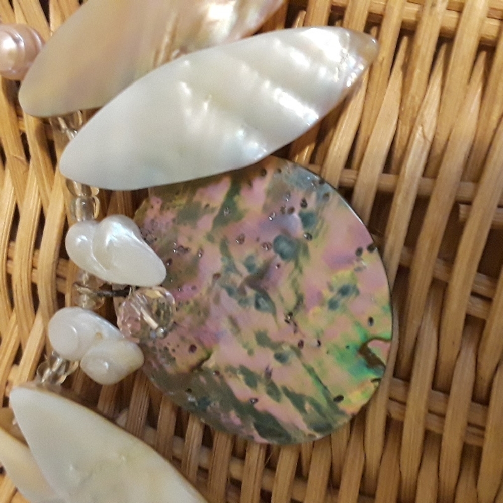 Handmade Sea Goddess statement necklace freshwater pearls, Abalone shell Artisan - Picture 6 of 10